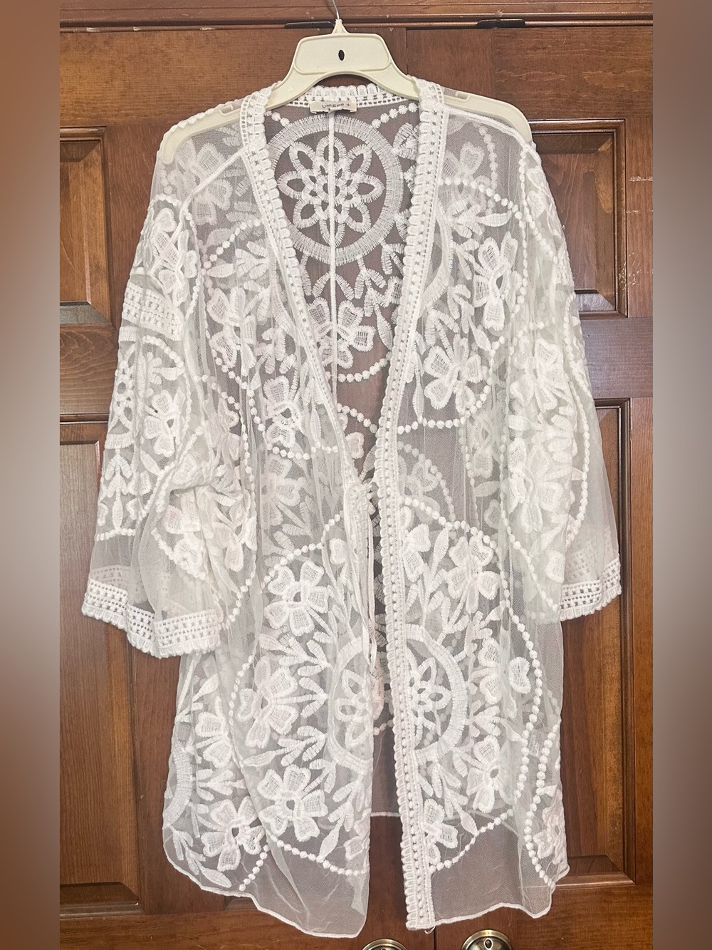 Umgee White Sheer Embroidered Lace Kimono Size XL